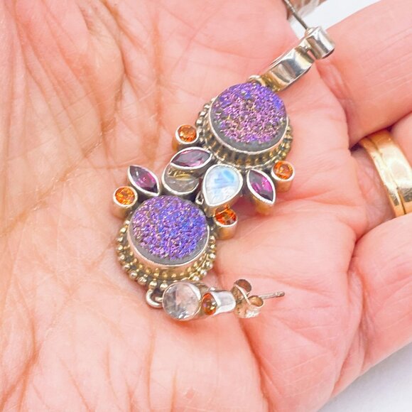 Nicky Butler Sterling Silver Earrings Purple Druzy Moonstone Garnet & Citrine Ge - Picture 4 of 7